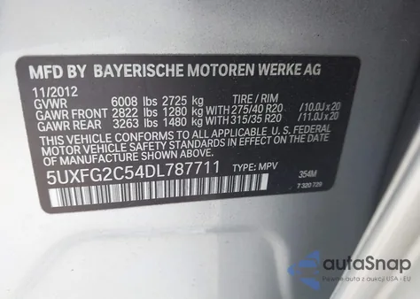 2013 BMW X6 xDrive35I z USA, uszkodzony, nr VIN 5UXFG2C54DL787711
